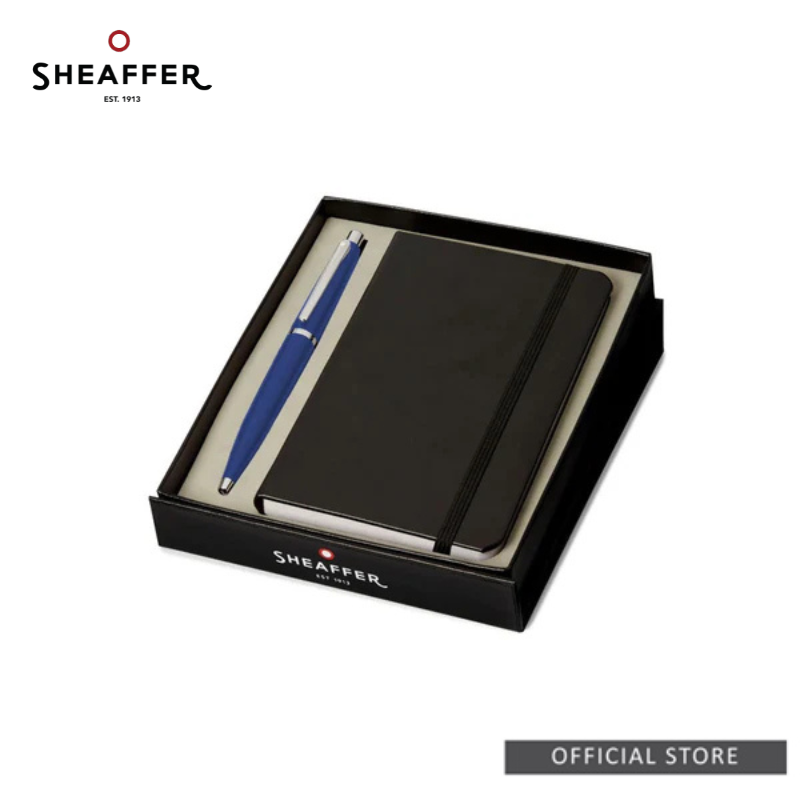 Sheaffer® VFM Neon Blue Ballpoint Pen with Chrome Trims and Small Notebook Gift Set
