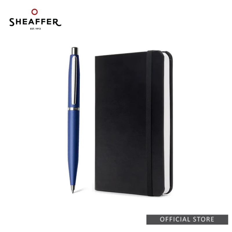 Sheaffer® VFM Neon Blue Ballpoint Pen with Chrome Trims and Small Notebook Gift Set