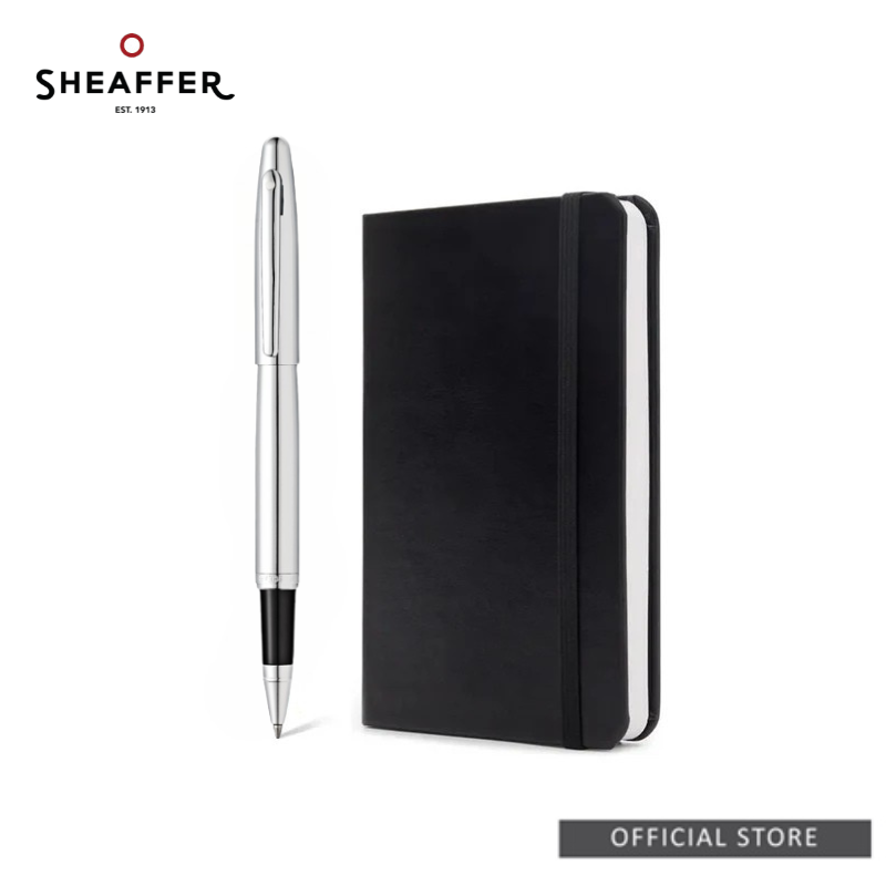 Sheaffer® VFM Rollerball With A6 Notebook Gift Set - Chrome/Neon Blue/Matte Black