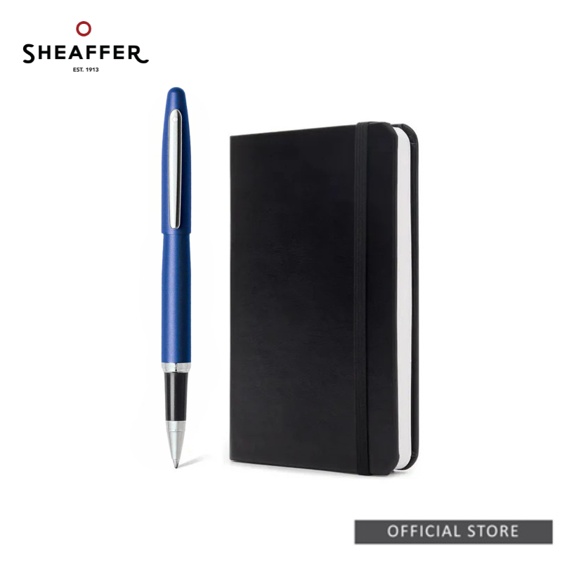 Sheaffer® VFM Rollerball With A6 Notebook Gift Set - Chrome/Neon Blue/Matte Black