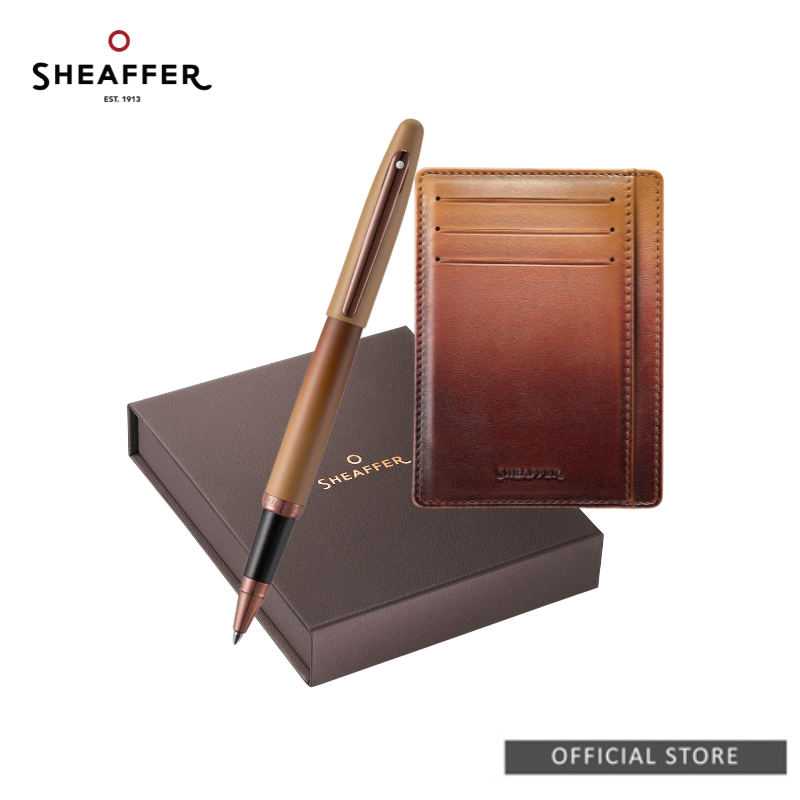 Sheaffer VFM 9428 Coffee Edition Matt Brown Rollerball Pen/Ballpoint Pen + Credit Card Holder Set