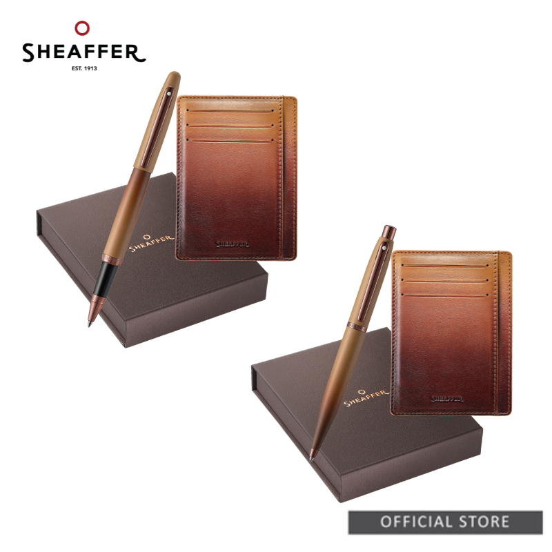 Sheaffer VFM 9428 Coffee Edition Matt Brown Rollerball Pen/Ballpoint Pen + Credit Card Holder Set